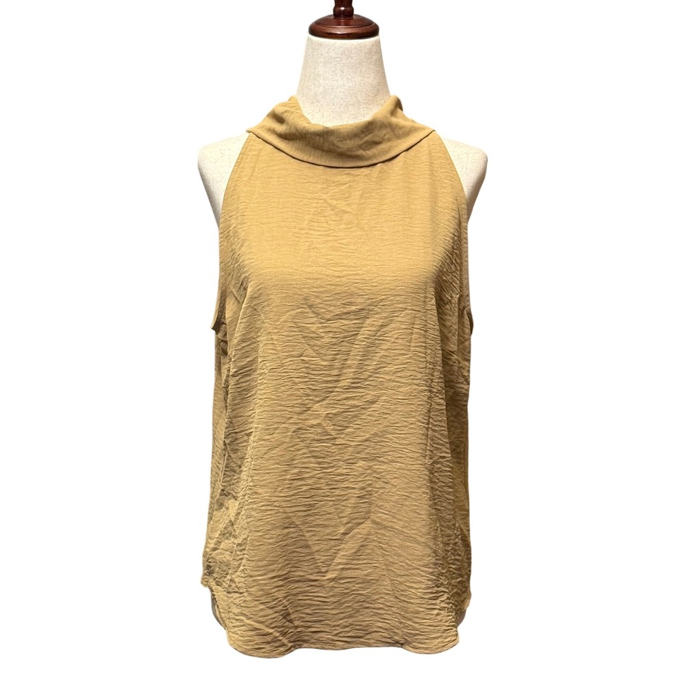 Tommy Hilfiger Womens M Mustard Yellow Mock Neck Tie Back Sleeveless Blouse